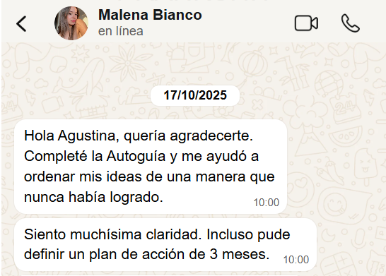 Chat de Malena Bianco - Logró claridad y plan de acción
